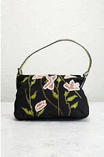 FWRD Renew Fendi Mama Embroidered Baguette Shoulder Bag in Black, view 3, click to view large image.