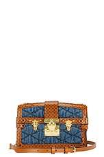 FWRD Renew Louis Vuitton Monogram Denim Trunk Shoulder Bag in Blue, view 1, click to view large image.