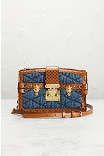 FWRD Renew Louis Vuitton Monogram Denim Trunk Shoulder Bag in Blue, view 2, click to view large image.