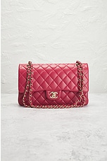 FWRD Renew Chanel Quilted Lambskin Double Flap Shoulder Bag in Red, view 2, click to view large image.