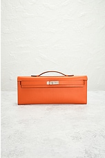 FWRD Renew Hermes Feu Veau Epsom Kelly Pochette Handbag in Orange, view 2, click to view large image.