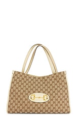 FWRD Renew Gucci Horsebit Canvas Tote Bag in Beige, view 1, click to view large image.