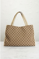 FWRD Renew Gucci Horsebit Canvas Tote Bag in Beige, view 3, click to view large image.