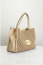 FWRD Renew Gucci Horsebit Canvas Tote Bag in Beige, view 4, click to view large image.