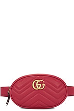 FWRD Renew Gucci GG Marmont Quilted Leather Belt Bag in Red, view 1, click to view large image.
