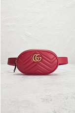 FWRD Renew Gucci GG Marmont Quilted Leather Belt Bag in Red, view 2, click to view large image.