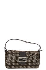 FWRD Renew Fendi Zucchino Baguette Shoulder Bag in Brown, view 1, click to view large image.