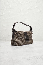 FWRD Renew Fendi Zucchino Baguette Shoulder Bag in Brown, view 4, click to view large image.