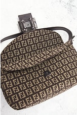 FWRD Renew Fendi Zucchino Baguette Shoulder Bag in Brown, view 7, click to view large image.
