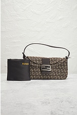 FWRD Renew Fendi Zucchino Baguette Shoulder Bag in Brown, view 8, click to view large image.