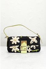 FWRD Renew Fendi Mama Floral Embroidered Baguette Shoulder Bag in Black, view 2, click to view large image.