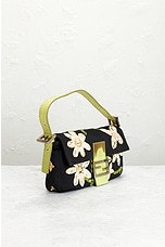FWRD Renew Fendi Mama Floral Embroidered Baguette Shoulder Bag in Black, view 4, click to view large image.
