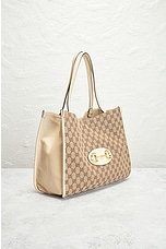 FWRD Renew Gucci GG Horsebit Canvas Tote Bag in Beige, view 4, click to view large image.