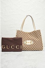 FWRD Renew Gucci GG Horsebit Canvas Tote Bag in Beige, view 7, click to view large image.