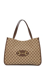FWRD Renew Gucci Horsebit Tote Bag in Beige, view 1, click to view large image.