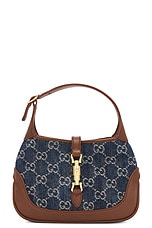 FWRD Renew Gucci Jackie GG Denim Shoulder Bag in Blue, view 1, click to view large image.