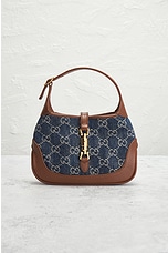 FWRD Renew Gucci Jackie GG Denim Shoulder Bag in Blue, view 2, click to view large image.
