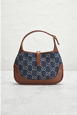 FWRD Renew Gucci Jackie GG Denim Shoulder Bag in Blue, view 3, click to view large image.