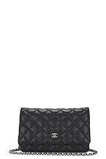 FWRD Renew Chanel Matelasse Lambskin Wallet On Chain Bag in Black, view 1, click to view large image.
