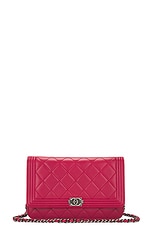 FWRD Renew Chanel Boy Wallet On Chain Bag in Red, view 1, click to view large image.