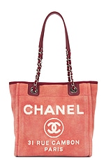 FWRD Renew Chanel Deauville PM Tote Bag in Pink, view 1, click to view large image.