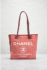 FWRD Renew Chanel Deauville PM Tote Bag in Pink, view 2, click to view large image.