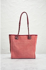 FWRD Renew Chanel Deauville PM Tote Bag in Pink, view 3, click to view large image.