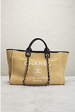 FWRD Renew Chanel Deauville GM Canvas Tote Bag in Beige, view 2, click to view large image.