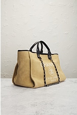 FWRD Renew Chanel Deauville GM Canvas Tote Bag in Beige, view 4, click to view large image.