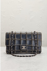 FWRD Renew Chanel Wild Stitch Chocobar Turnlock Chain Shoulder Bag in Navy, view 2, click to view large image.