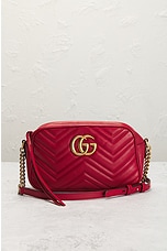 FWRD Renew Gucci GG Marmont Quilted Leather Shoulder Bag in Red, view 2, click to view large image.