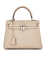 FWRD Renew Hermes Kelly 25 Handbag in Togo Leather with Palladium Hardware in Gris Tourterelle, view 1, click to view large image.