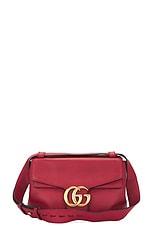 FWRD Renew Gucci GG Marmont Leather Shoulder Bag in Red, view 1, click to view large image.
