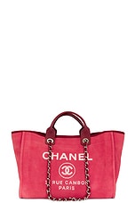 FWRD Renew Chanel Deauville MM Chain Tote Bag in Pink, view 1, click to view large image.