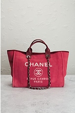 FWRD Renew Chanel Deauville MM Chain Tote Bag in Pink, view 2, click to view large image.