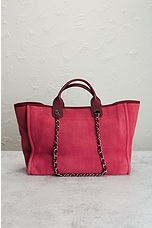 FWRD Renew Chanel Deauville MM Chain Tote Bag in Pink, view 3, click to view large image.