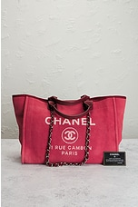 FWRD Renew Chanel Deauville MM Chain Tote Bag in Pink, view 9, click to view large image.