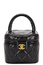 FWRD Renew Chanel Matelasse Enamel Heart Mirror Vanity Bag in Black, view 1, click to view large image.