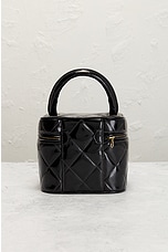FWRD Renew Chanel Matelasse Enamel Heart Mirror Vanity Bag in Black, view 3, click to view large image.