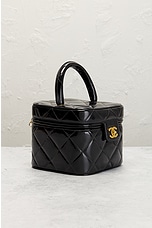 FWRD Renew Chanel Matelasse Enamel Heart Mirror Vanity Bag in Black, view 4, click to view large image.