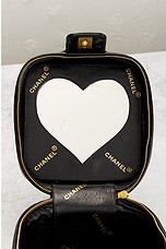 FWRD Renew Chanel Matelasse Enamel Heart Mirror Vanity Bag in Black, view 7, click to view large image.