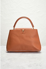 FWRD Renew Louis Vuitton Capucines MM Handbag in Brown, view 2, click to view large image.