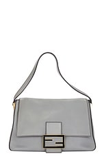 FWRD Renew Fendi Mama Leather Baguette Shoulder Bag in Grey, view 1, click to view large image.