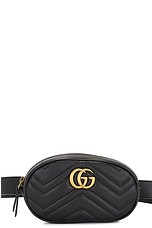 FWRD Renew Gucci Marmont Leather Waist Bag in Black, view 1, click to view large image.