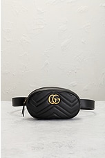 FWRD Renew Gucci Marmont Leather Waist Bag in Black, view 2, click to view large image.
