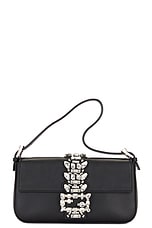 FWRD Renew Fendi Crystal Rhinestone Baguette Shoulder Bag in Black, view 1, click to view large image.