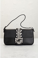 FWRD Renew Fendi Crystal Rhinestone Baguette Shoulder Bag in Black, view 2, click to view large image.
