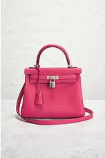 FWRD Renew Hermes Togo U Stamp Kelly 25 Handbag in Rose Mexico, view 2, click to view large image.