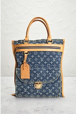 FWRD Renew Louis Vuitton Monogram Denim Tote Bag in Blue, view 2, click to view large image.