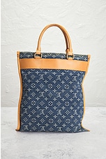FWRD Renew Louis Vuitton Monogram Denim Tote Bag in Blue, view 3, click to view large image.